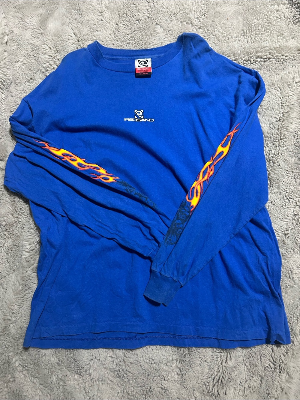 Vintage Redsand Men's Royal Blue Long Sleeve Flame Sleeve Tee